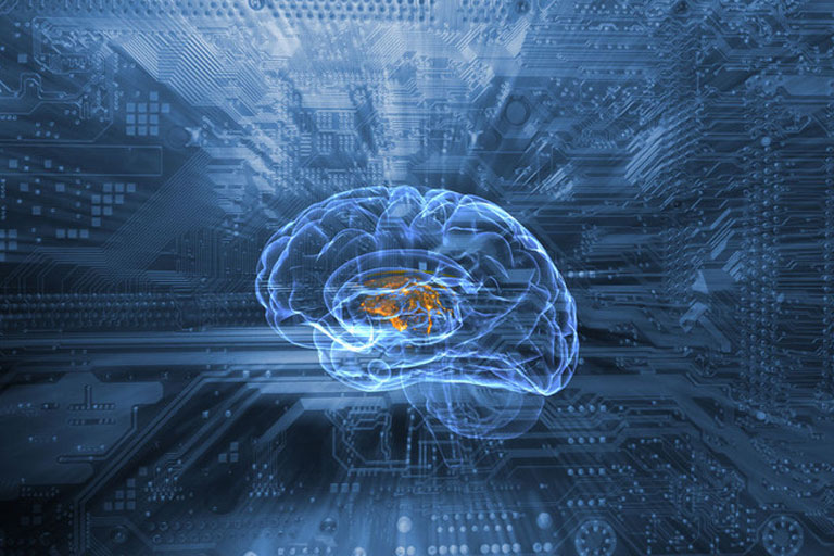 Menschliches Hirn mit digitalen Verbindungen